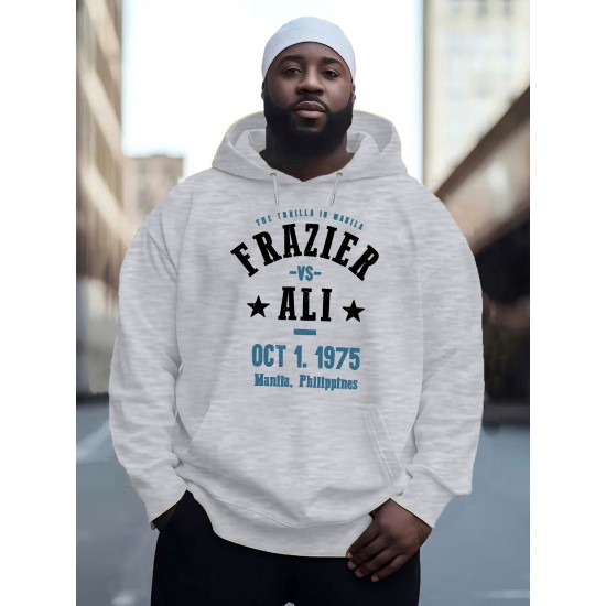 Men'S Plus Size Hoodie, Frazier vs Ali 1975 Print, Polyester Microfiber, Casual Sports Sweatshirt with Drawstring, Regular Fit, Knit Fabric, Autumn & Winter Fashion Men'S Plus Size Hoodie, Frazier vs Ali 1975 Print, Polyester Microfiber, Casual Sports Sweatshirt with Drawstring, Regular Fit, Knit Fabric, Autumn & Winter Fashion