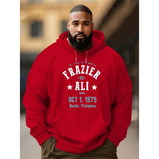 Men'S Plus Size Hoodie, Frazier vs Ali 1975 Print, Polyester Microfiber, Casual Sports Sweatshirt with Drawstring, Regular Fit, Knit Fabric, Autumn & Winter Fashion Men'S Plus Size Hoodie, Frazier vs Ali 1975 Print, Polyester Microfiber, Casual Sports Sweatshirt with Drawstring, Regular Fit, Knit Fabric, Autumn & Winter Fashion