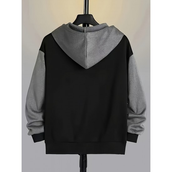 Plus Size Men's Vibrant Contrast Color Hooded Jacket for Spring and Fall Outdoor Sports - Water-Resistant, Breathable, and Soft Fleece Lining - Perfect for Hiking, Camping, and Casual Wear Plus Size Men's Vibrant Contrast Color Hooded Jacket for Spring and Fall Outdoor Sports - Water-Resistant, Breathable, and Soft Fleece Lining - Perfect for Hiking, Camping, and Casual Wear