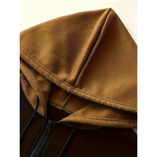 Plus Size Men's Vibrant Contrast Color Hooded Jacket for Spring and Fall Outdoor Sports - Water-Resistant, Breathable, and Soft Fleece Lining - Perfect for Hiking, Camping, and Casual Wear Plus Size Men's Vibrant Contrast Color Hooded Jacket for Spring and Fall Outdoor Sports - Water-Resistant, Breathable, and Soft Fleece Lining - Perfect for Hiking, Camping, and Casual Wear