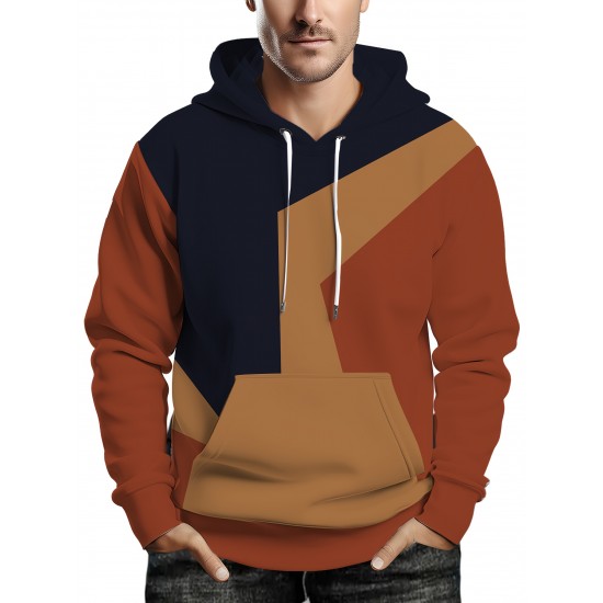 Plus Size Men's Retro Color Block Hoodie - Casual & Stylish Baseball Jacket for Spring/Fall, Breathable Polyester Blend, PLUS SIZE Plus Size Men's Retro Color Block Hoodie - Casual & Stylish Baseball Jacket for Spring/Fall, Breathable Polyester Blend, PLUS SIZE