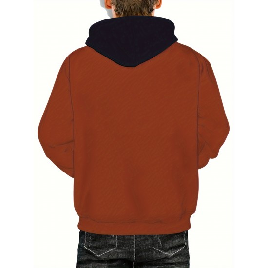 Plus Size Men's Retro Color Block Hoodie - Casual & Stylish Baseball Jacket for Spring/Fall, Breathable Polyester Blend, PLUS SIZE Plus Size Men's Retro Color Block Hoodie - Casual & Stylish Baseball Jacket for Spring/Fall, Breathable Polyester Blend, PLUS SIZE