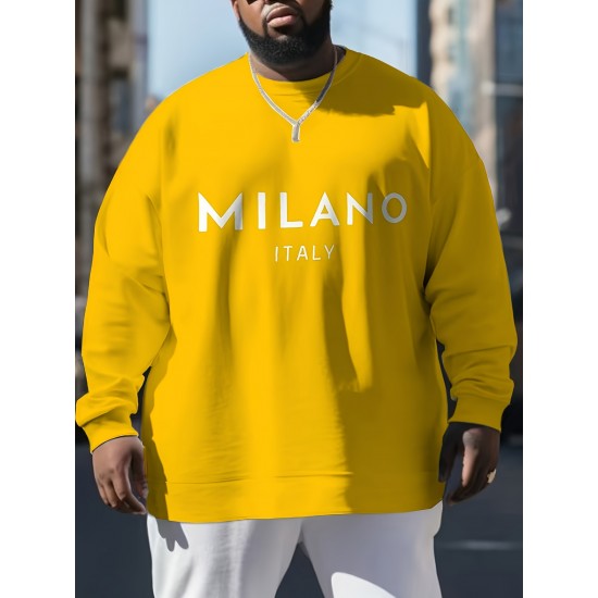 Men's Milan Italy Print Crew Neck Sweatshirt - Casual & Sporty Long Sleeve Pullover, Perfect for Outdoor Activities, PLUS SIZE Men's Milan Italy Print Crew Neck Sweatshirt - Casual & Sporty Long Sleeve Pullover, Perfect for Outdoor Activities, PLUS SIZE