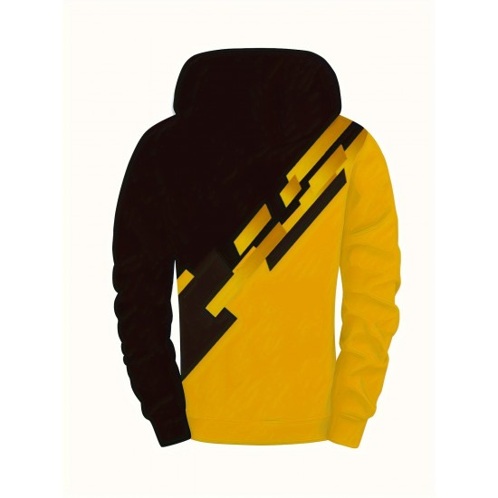 1pc Men'S Plus Size Casual 3D Print Hoodie, Striped Print Long Sleeve Pullover with Pocket, Fashion Loose Fit Sports Sweatshirt, Polyester Knit Fabric, Regular Fit 1pc Men'S Plus Size Casual 3D Print Hoodie, Striped Print Long Sleeve Pullover with Pocket, Fashion Loose Fit Sports Sweatshirt, Polyester Knit Fabric, Regular Fit