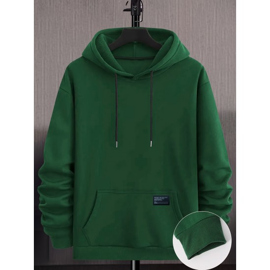 1pc Men'S Plus Size Casual Hoodie - Solid Color Polyester Knit Fabric, Non-Stretch, Hooded Collar, Long Sleeve Top with Kangaroo Pocket for Outdoor Activities, Fashionable Gift for Holidays 1pc Men'S Plus Size Casual Hoodie - Solid Color Polyester Knit Fabric, Non-Stretch, Hooded Collar, Long Sleeve Top with Kangaroo Pocket for Outdoor Activities, Fashionable Gift for Holidays