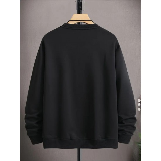 Men's Casual Fleece-Lined Sweatshirt with Geometric Print - Cotton Blend, Round Neck Pullover for Fall & Winter, PLUS SIZE Men's Casual Fleece-Lined Sweatshirt with Geometric Print - Cotton Blend, Round Neck Pullover for Fall & Winter, PLUS SIZE