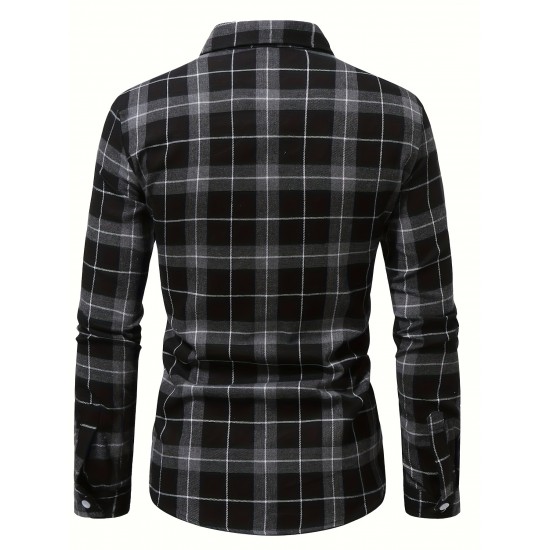 Plus Size Men's Plaid/Striped Shirt Spring Fall Winter Long Sleeve Shirt, Men's Clothing Plus Size Men's Plaid/Striped Shirt Spring Fall Winter Long Sleeve Shirt, Men's Clothing