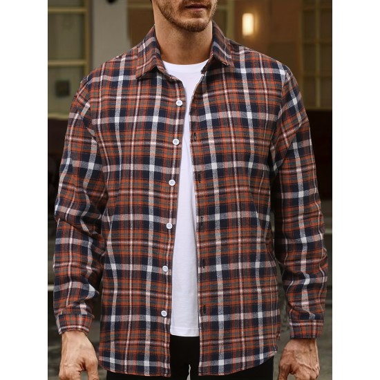 Plus Size Men's Plaid/Striped Shirt Spring Fall Winter Long Sleeve Shirt, Men's Clothing Plus Size Men's Plaid/Striped Shirt Spring Fall Winter Long Sleeve Shirt, Men's Clothing