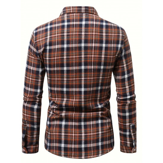 Plus Size Men's Plaid/Striped Shirt Spring Fall Winter Long Sleeve Shirt, Men's Clothing Plus Size Men's Plaid/Striped Shirt Spring Fall Winter Long Sleeve Shirt, Men's Clothing