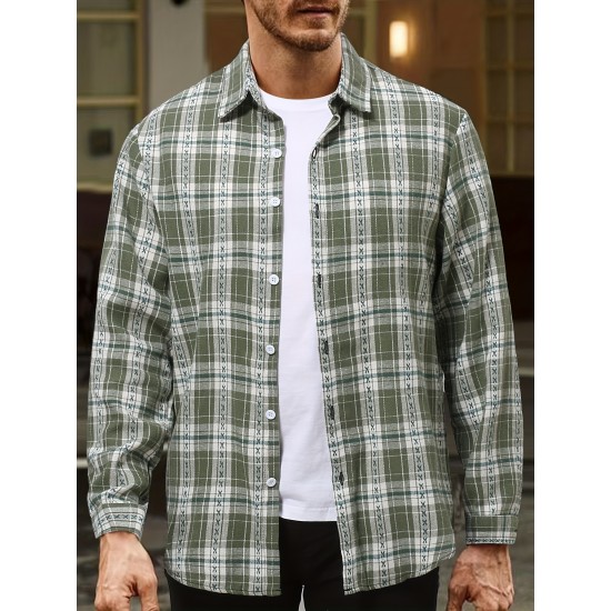 Plus Size Men's Plaid/Striped Shirt Spring Fall Winter Long Sleeve Shirt, Men's Clothing Plus Size Men's Plaid/Striped Shirt Spring Fall Winter Long Sleeve Shirt, Men's Clothing