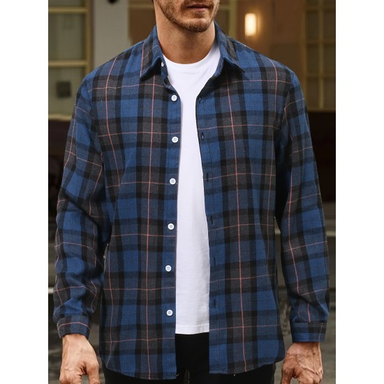 Plus Size Men's Plaid/Striped Shirt Spring Fall Winter Long Sleeve Shirt, Men's Clothing Plus Size Men's Plaid/Striped Shirt Spring Fall Winter Long Sleeve Shirt, Men's Clothing