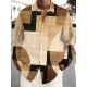 Vintage-Inspired Geometric Color Block 3D Print Men's Plus Size Button-Up Shirt with Pockets - Polyester, Machine Washable, PLUS SIZE Vintage-Inspired Geometric Color Block 3D Print Men's Plus Size Button-Up Shirt with Pockets - Polyester, Machine Washable, PLUS SIZE