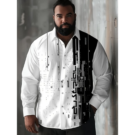 Men'S Plus Size Casual Button-Down Shirt with Geometric Print, Polyester Woven Fabric, Spring/Fall Collection, Adult Unisex Fashion with Regular Fit and Notched Collar Men'S Plus Size Casual Button-Down Shirt with Geometric Print, Polyester Woven Fabric, Spring/Fall Collection, Adult Unisex Fashion with Regular Fit and Notched Collar