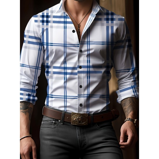 Plus Size Men's Plaid Pattern Long Sleeve Shirt - Slim Fit, Relaxed Casual Style, Ideal for Preppy Occasions, Versatile and Comfortable Wear Plus Size Men's Plaid Pattern Long Sleeve Shirt - Slim Fit, Relaxed Casual Style, Ideal for Preppy Occasions, Versatile and Comfortable Wear