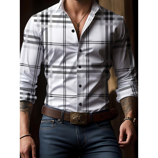 Plus Size Men's Plaid Pattern Long Sleeve Shirt - Slim Fit, Relaxed Casual Style, Ideal for Preppy Occasions, Versatile and Comfortable Wear Plus Size Men's Plaid Pattern Long Sleeve Shirt - Slim Fit, Relaxed Casual Style, Ideal for Preppy Occasions, Versatile and Comfortable Wear