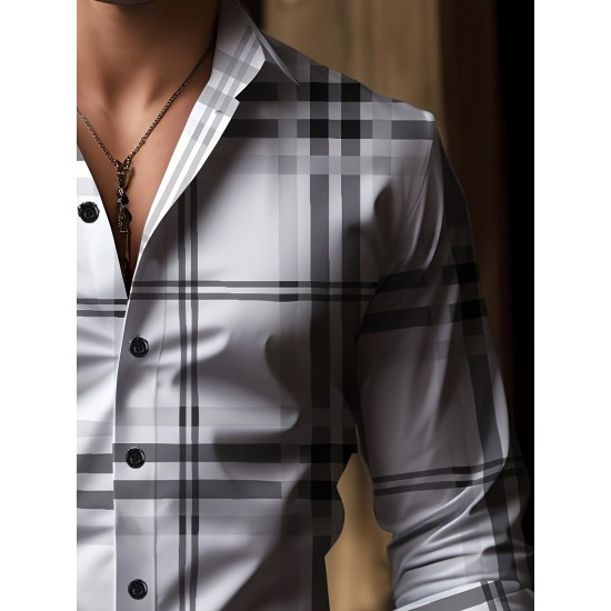 Plus Size Men's Plaid Pattern Long Sleeve Shirt - Slim Fit, Relaxed Casual Style, Ideal for Preppy Occasions, Versatile and Comfortable Wear Plus Size Men's Plaid Pattern Long Sleeve Shirt - Slim Fit, Relaxed Casual Style, Ideal for Preppy Occasions, Versatile and Comfortable Wear