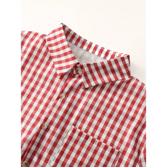 Men's Oktoberfest Plaid Casual Long Sleeve Shirt - Breathable Polyester Blend, Machine Washable, PLUS SIZE Men's Oktoberfest Plaid Casual Long Sleeve Shirt - Breathable Polyester Blend, Machine Washable, PLUS SIZE
