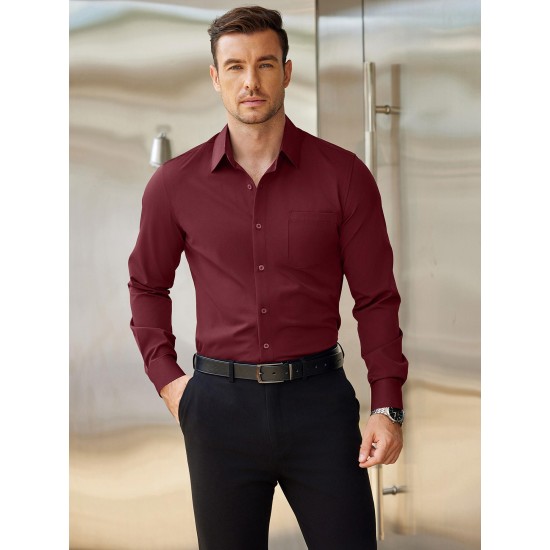 Men'S Plus Size Dress Shirts, Polyester Blend, Casual Work Style, Lapel Collar, Slight Stretch, Solid Color, Button-Down, Regular Fit, Woven, for All Seasons Men'S Plus Size Dress Shirts, Polyester Blend, Casual Work Style, Lapel Collar, Slight Stretch, Solid Color, Button-Down, Regular Fit, Woven, for All Seasons