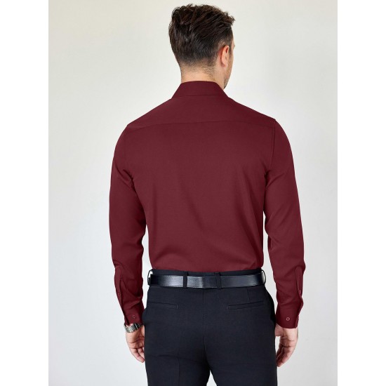 Men'S Plus Size Dress Shirts, Polyester Blend, Casual Work Style, Lapel Collar, Slight Stretch, Solid Color, Button-Down, Regular Fit, Woven, for All Seasons Men'S Plus Size Dress Shirts, Polyester Blend, Casual Work Style, Lapel Collar, Slight Stretch, Solid Color, Button-Down, Regular Fit, Woven, for All Seasons