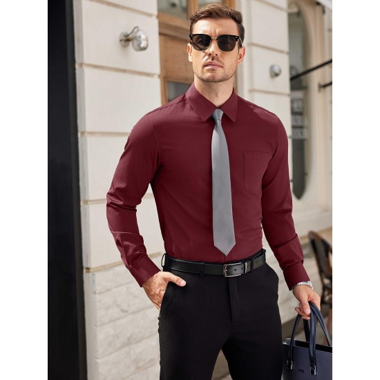Men'S Plus Size Dress Shirts, Polyester Blend, Casual Work Style, Lapel Collar, Slight Stretch, Solid Color, Button-Down, Regular Fit, Woven, for All Seasons Men'S Plus Size Dress Shirts, Polyester Blend, Casual Work Style, Lapel Collar, Slight Stretch, Solid Color, Button-Down, Regular Fit, Woven, for All Seasons