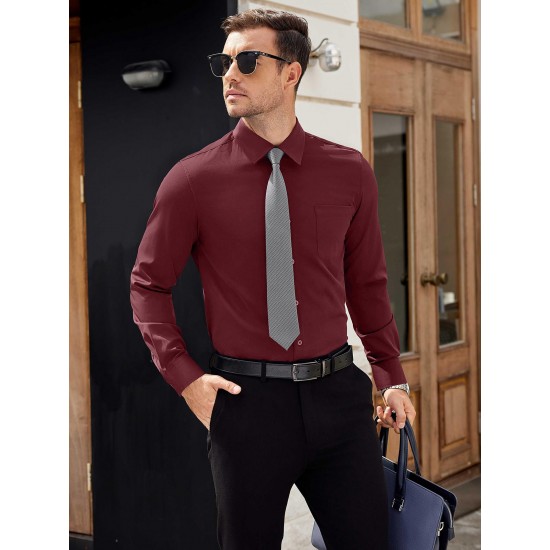 Men'S Plus Size Dress Shirts, Polyester Blend, Casual Work Style, Lapel Collar, Slight Stretch, Solid Color, Button-Down, Regular Fit, Woven, for All Seasons Men'S Plus Size Dress Shirts, Polyester Blend, Casual Work Style, Lapel Collar, Slight Stretch, Solid Color, Button-Down, Regular Fit, Woven, for All Seasons