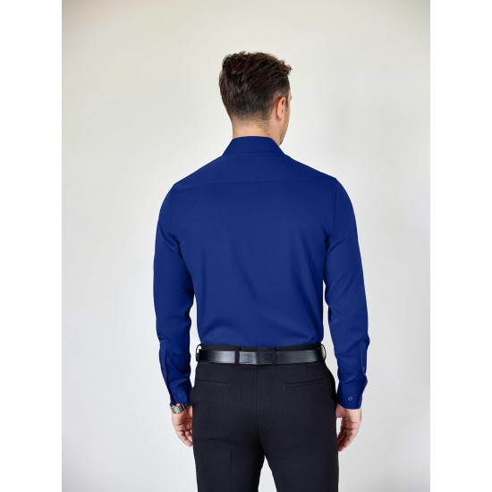 Men'S Plus Size Dress Shirts, Polyester Blend, Casual Work Style, Lapel Collar, Slight Stretch, Solid Color, Button-Down, Regular Fit, Woven, for All Seasons Men'S Plus Size Dress Shirts, Polyester Blend, Casual Work Style, Lapel Collar, Slight Stretch, Solid Color, Button-Down, Regular Fit, Woven, for All Seasons