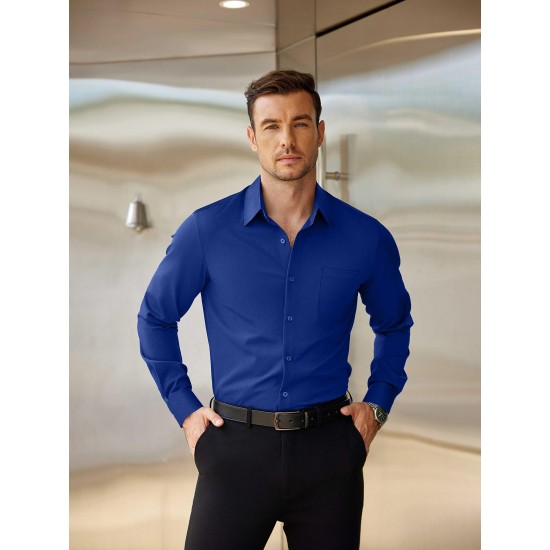 Men'S Plus Size Dress Shirts, Polyester Blend, Casual Work Style, Lapel Collar, Slight Stretch, Solid Color, Button-Down, Regular Fit, Woven, for All Seasons Men'S Plus Size Dress Shirts, Polyester Blend, Casual Work Style, Lapel Collar, Slight Stretch, Solid Color, Button-Down, Regular Fit, Woven, for All Seasons
