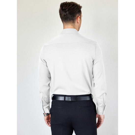 Men'S Plus Size Dress Shirts, Polyester Blend, Casual Work Style, Lapel Collar, Slight Stretch, Solid Color, Button-Down, Regular Fit, Woven, for All Seasons Men'S Plus Size Dress Shirts, Polyester Blend, Casual Work Style, Lapel Collar, Slight Stretch, Solid Color, Button-Down, Regular Fit, Woven, for All Seasons