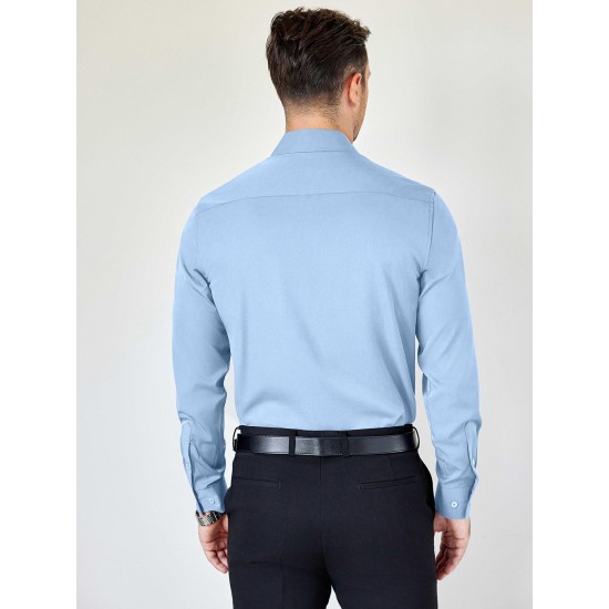 Men'S Plus Size Dress Shirts, Polyester Blend, Casual Work Style, Lapel Collar, Slight Stretch, Solid Color, Button-Down, Regular Fit, Woven, for All Seasons Men'S Plus Size Dress Shirts, Polyester Blend, Casual Work Style, Lapel Collar, Slight Stretch, Solid Color, Button-Down, Regular Fit, Woven, for All Seasons