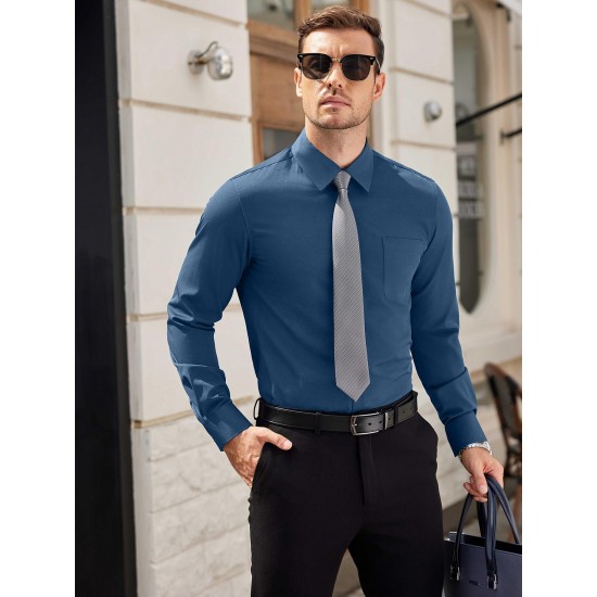 Men'S Plus Size Dress Shirts, Polyester Blend, Casual Work Style, Lapel Collar, Slight Stretch, Solid Color, Button-Down, Regular Fit, Woven, for All Seasons Men'S Plus Size Dress Shirts, Polyester Blend, Casual Work Style, Lapel Collar, Slight Stretch, Solid Color, Button-Down, Regular Fit, Woven, for All Seasons