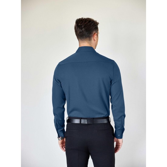 Men'S Plus Size Dress Shirts, Polyester Blend, Casual Work Style, Lapel Collar, Slight Stretch, Solid Color, Button-Down, Regular Fit, Woven, for All Seasons Men'S Plus Size Dress Shirts, Polyester Blend, Casual Work Style, Lapel Collar, Slight Stretch, Solid Color, Button-Down, Regular Fit, Woven, for All Seasons
