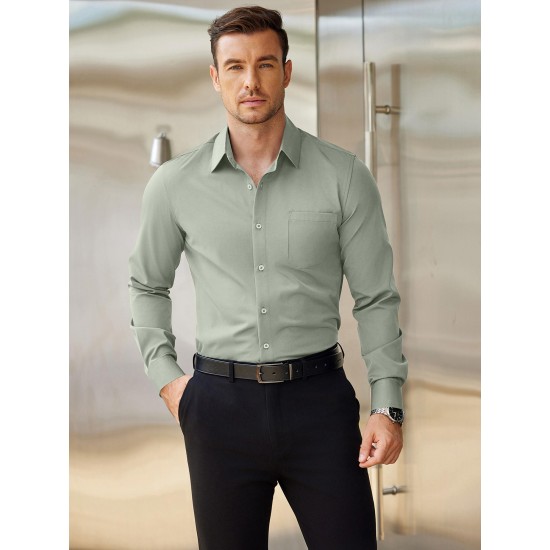Men'S Plus Size Dress Shirts, Polyester Blend, Casual Work Style, Lapel Collar, Slight Stretch, Solid Color, Button-Down, Regular Fit, Woven, for All Seasons Men'S Plus Size Dress Shirts, Polyester Blend, Casual Work Style, Lapel Collar, Slight Stretch, Solid Color, Button-Down, Regular Fit, Woven, for All Seasons