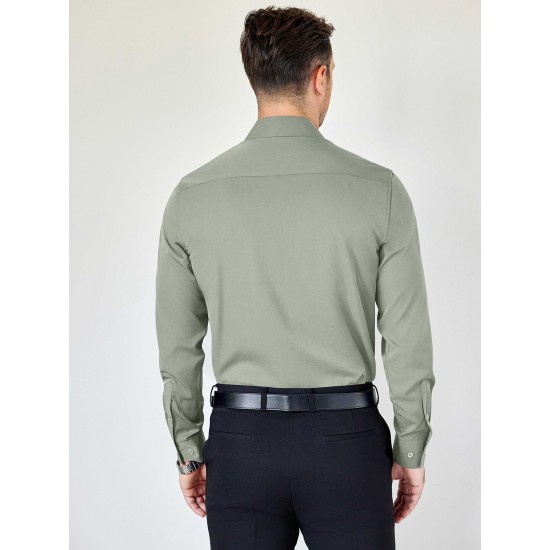 Men'S Plus Size Dress Shirts, Polyester Blend, Casual Work Style, Lapel Collar, Slight Stretch, Solid Color, Button-Down, Regular Fit, Woven, for All Seasons Men'S Plus Size Dress Shirts, Polyester Blend, Casual Work Style, Lapel Collar, Slight Stretch, Solid Color, Button-Down, Regular Fit, Woven, for All Seasons