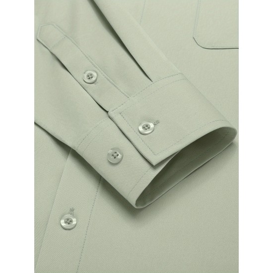 Men'S Plus Size Dress Shirts, Polyester Blend, Casual Work Style, Lapel Collar, Slight Stretch, Solid Color, Button-Down, Regular Fit, Woven, for All Seasons Men'S Plus Size Dress Shirts, Polyester Blend, Casual Work Style, Lapel Collar, Slight Stretch, Solid Color, Button-Down, Regular Fit, Woven, for All Seasons