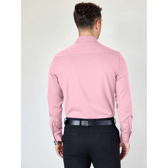 Men'S Plus Size Dress Shirts, Polyester Blend, Casual Work Style, Lapel Collar, Slight Stretch, Solid Color, Button-Down, Regular Fit, Woven, for All Seasons Men'S Plus Size Dress Shirts, Polyester Blend, Casual Work Style, Lapel Collar, Slight Stretch, Solid Color, Button-Down, Regular Fit, Woven, for All Seasons