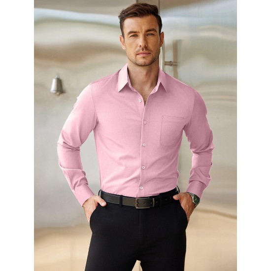 Men'S Plus Size Dress Shirts, Polyester Blend, Casual Work Style, Lapel Collar, Slight Stretch, Solid Color, Button-Down, Regular Fit, Woven, for All Seasons Men'S Plus Size Dress Shirts, Polyester Blend, Casual Work Style, Lapel Collar, Slight Stretch, Solid Color, Button-Down, Regular Fit, Woven, for All Seasons