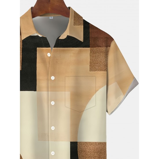 Men's Vintage Geometric Color Block 3D Print Button-Up Shirt with Pocket - Breathable Polyester, Summer Fashion, PLUS SIZE Men's Vintage Geometric Color Block 3D Print Button-Up Shirt with Pocket - Breathable Polyester, Summer Fashion, PLUS SIZE