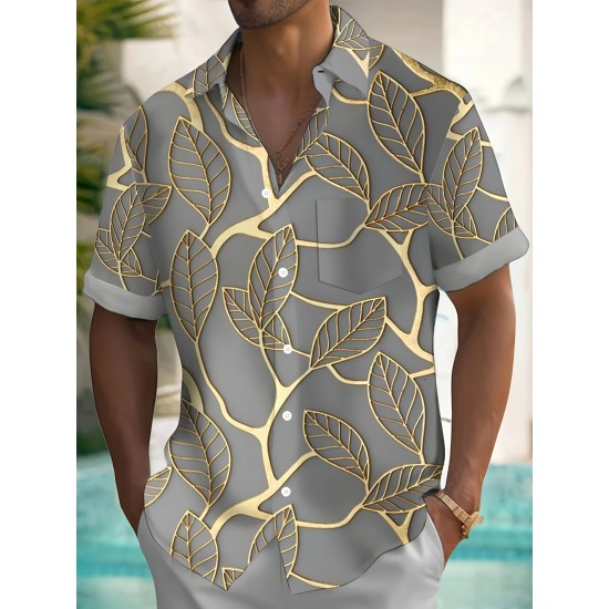 Men's Plus Size Tropical Leaf Hawaiian Shirt - Breathable Fabric, Ideal for Beach Vacations & Summer Events Men's Plus Size Tropical Leaf Hawaiian Shirt - Breathable Fabric, Ideal for Beach Vacations & Summer Events