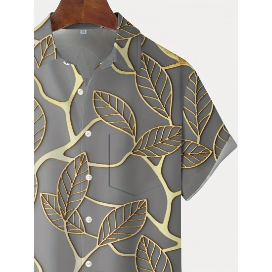 Men's Plus Size Tropical Leaf Hawaiian Shirt - Breathable Fabric, Ideal for Beach Vacations & Summer Events Men's Plus Size Tropical Leaf Hawaiian Shirt - Breathable Fabric, Ideal for Beach Vacations & Summer Events