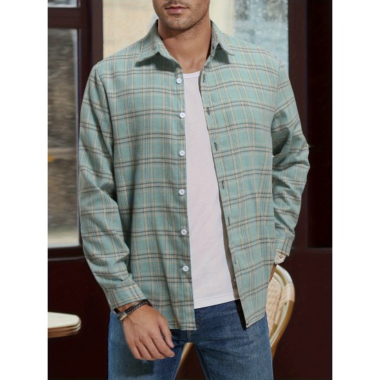 Plus Size Men's Stripes/Plaid Print Shirt Oversized Long Sleeve Shirt For Fall Winter, Men's Clothing Plus Size Men's Stripes/Plaid Print Shirt Oversized Long Sleeve Shirt For Fall Winter, Men's Clothing
