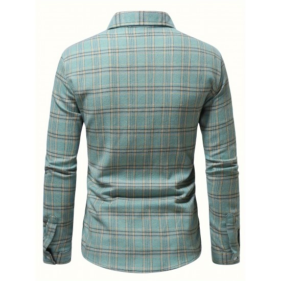 Plus Size Men's Stripes/Plaid Print Shirt Oversized Long Sleeve Shirt For Fall Winter, Men's Clothing Plus Size Men's Stripes/Plaid Print Shirt Oversized Long Sleeve Shirt For Fall Winter, Men's Clothing