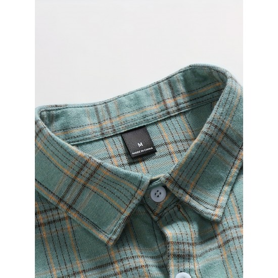 Plus Size Men's Stripes/Plaid Print Shirt Oversized Long Sleeve Shirt For Fall Winter, Men's Clothing Plus Size Men's Stripes/Plaid Print Shirt Oversized Long Sleeve Shirt For Fall Winter, Men's Clothing