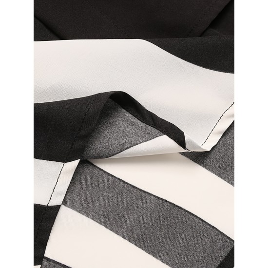 Plus Size Men's Long Sleeve Casual Shirt - Stripe Patchwork Design, Turn Down Collar, Button Closure, Polyester Fabric, Machine Washable and Dry Cleanable Plus Size Men's Long Sleeve Casual Shirt - Stripe Patchwork Design, Turn Down Collar, Button Closure, Polyester Fabric, Machine Washable and Dry Cleanable