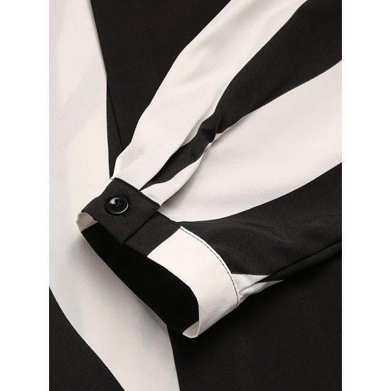 Plus Size Men's Long Sleeve Casual Shirt - Stripe Patchwork Design, Turn Down Collar, Button Closure, Polyester Fabric, Machine Washable and Dry Cleanable Plus Size Men's Long Sleeve Casual Shirt - Stripe Patchwork Design, Turn Down Collar, Button Closure, Polyester Fabric, Machine Washable and Dry Cleanable