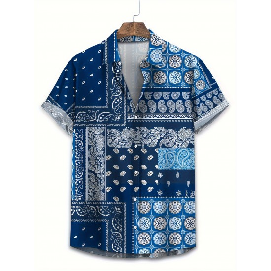 Easy-Care, Men's Plus Size Paisley Print Shirt - Casual Vintage Style, Short Sleeve, Button-Up, Polyester, Machine Washable - Perfect for Spring/Summer/Fall, PLUS SIZE Easy-Care, Men's Plus Size Paisley Print Shirt - Casual Vintage Style, Short Sleeve, Button-Up, Polyester, Machine Washable - Perfect for Spring/Summer/Fall, PLUS SIZE