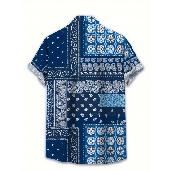 Easy-Care, Men's Plus Size Paisley Print Shirt - Casual Vintage Style, Short Sleeve, Button-Up, Polyester, Machine Washable - Perfect for Spring/Summer/Fall, PLUS SIZE Easy-Care, Men's Plus Size Paisley Print Shirt - Casual Vintage Style, Short Sleeve, Button-Up, Polyester, Machine Washable - Perfect for Spring/Summer/Fall, PLUS SIZE