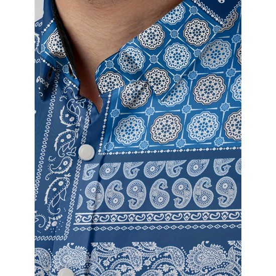Easy-Care, Men's Plus Size Paisley Print Shirt - Casual Vintage Style, Short Sleeve, Button-Up, Polyester, Machine Washable - Perfect for Spring/Summer/Fall, PLUS SIZE Easy-Care, Men's Plus Size Paisley Print Shirt - Casual Vintage Style, Short Sleeve, Button-Up, Polyester, Machine Washable - Perfect for Spring/Summer/Fall, PLUS SIZE