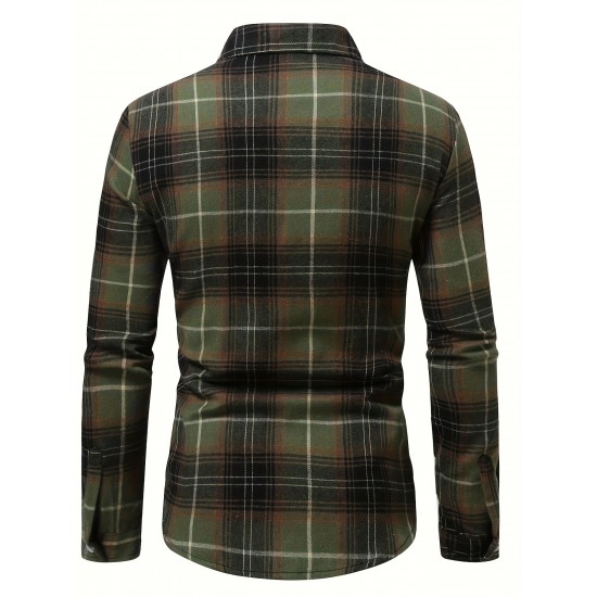 Plus Size Men's Plaid Shirt Oversized Long Sleeve Shirt For Fall Winter, Men's Clothing Plus Size Men's Plaid Shirt Oversized Long Sleeve Shirt For Fall Winter, Men's Clothing