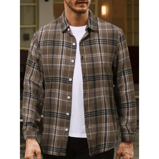 Plus Size Men's Plaid Shirt Oversized Long Sleeve Shirt For Fall Winter, Men's Clothing Plus Size Men's Plaid Shirt Oversized Long Sleeve Shirt For Fall Winter, Men's Clothing