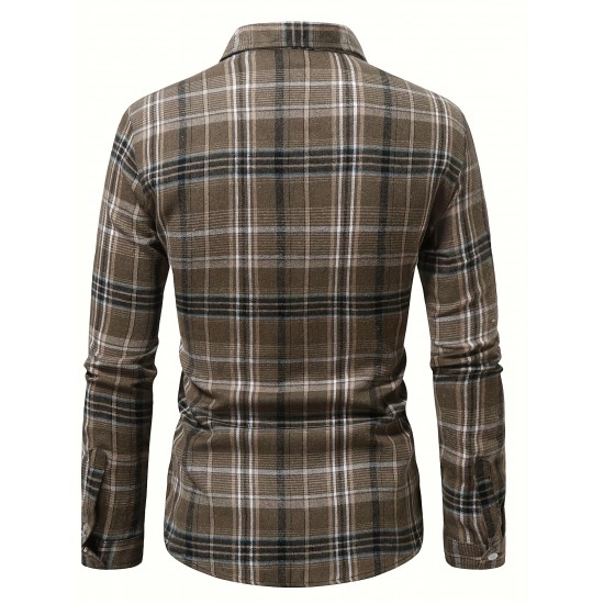 Plus Size Men's Plaid Shirt Oversized Long Sleeve Shirt For Fall Winter, Men's Clothing Plus Size Men's Plaid Shirt Oversized Long Sleeve Shirt For Fall Winter, Men's Clothing